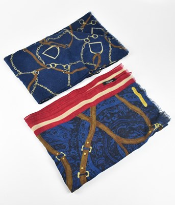Lot 1278 - RALPH LAUREN; two 100% wool blue scarves, with...