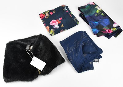 Lot 1273 - TED BAKER; two navy blue floral scarves, a...