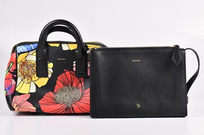 Lot 1506 - PAUL SMITH; a black floral calf Saffiano...