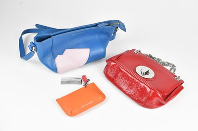 Lot 1497 - LULU GUINNESS; a red patent pebbled leather...
