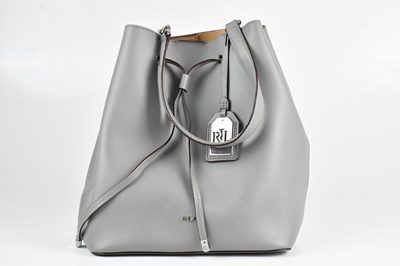 Lot 1493 - RALPH LAUREN; a grey leather bucket bag, with...