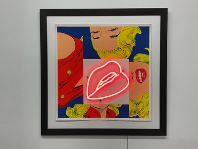 Lot 295 - A unique neon-lit artwork centred with a pair...