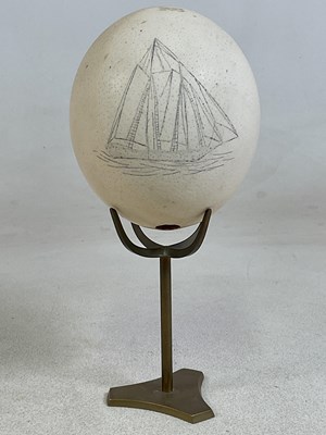 Lot 17 - A scrimshaw decorated ostrich egg, with...