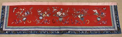 Lot 264 - A panel of Chinese embroidery, the central...
