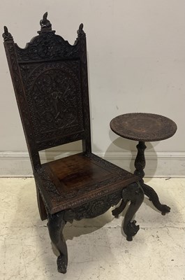 Lot 75 - A carved Eastern chair, height 117cm, and...