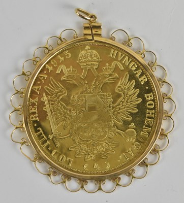 Lot 1476 - A yellow metal Austrian 4 ducat style coin,...