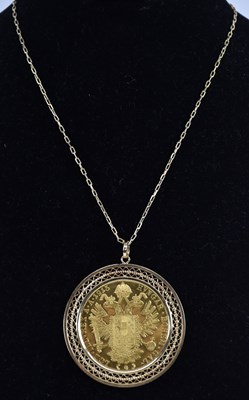 Lot 1309 - An Austrian 4 ducat gold coin, 1915, in yellow...