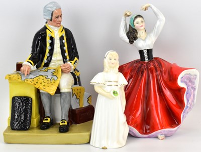 Lot 685 - ROYAL DOULTON; three porcelain figures...