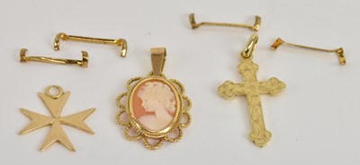 Lot 1201 - A 14ct yellow gold cross pendant, 3 x 1.7cm,...