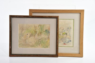 Lot 1326 - UNATTRIBUTED; two pencil and crayon drawings,...