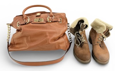 Lot 412 - MICHAEL KORS; a tan leather handbag and a pair...