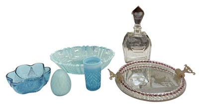 Lot 581 - MURANO; a blue basket weave egg, height 9cm,...