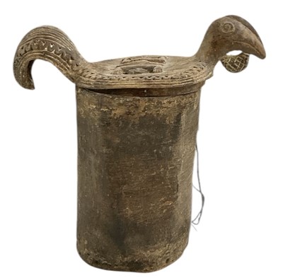 Lot 1081 - A Dogon, Mali, vellum container with carved...