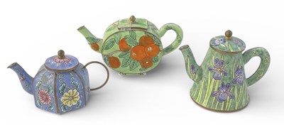 Lot 1074 - Three modern Chinese gilt metal cloisonné...