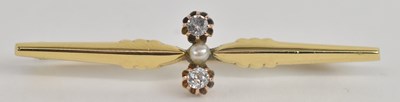 Lot 1393 - An 18ct yellow gold diamond and seed pearl set...