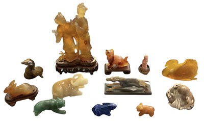 Lot 1066 - Twelve assorted Chinese carved hardstone and...