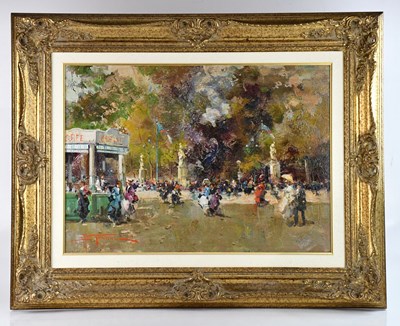 Lot 1649 - ANTONIO GRAVINA; oil on canvas, 'Promenade',...