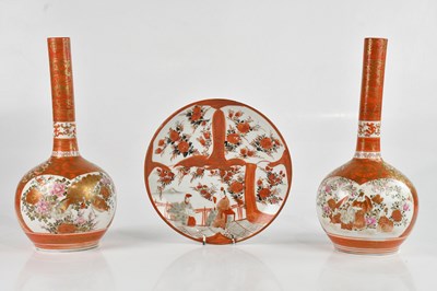 Lot 378 - A pair of Japanese Kutani ware bottle vases,...