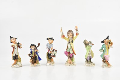 Lot 196 - AFTER MEISSEN; a six piece monkey band, each...