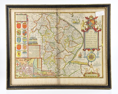 Lot 1606 - JOHN SPEEDE; an original hand tinted map, 'The...