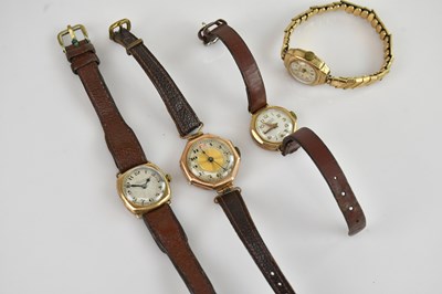 Lot 1078 - Four lady's 9ct gold cased wristwatches...