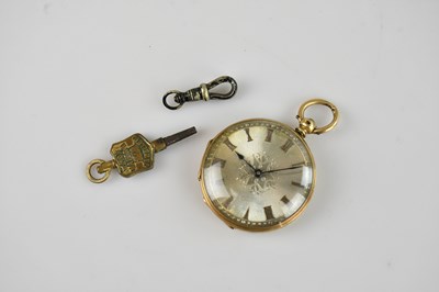 Lot 1145 - A yellow metal open faced key wind fob watch,...