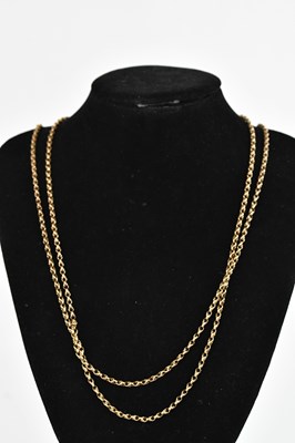 Lot 307 - A yellow metal curb link belcher chain, tests...