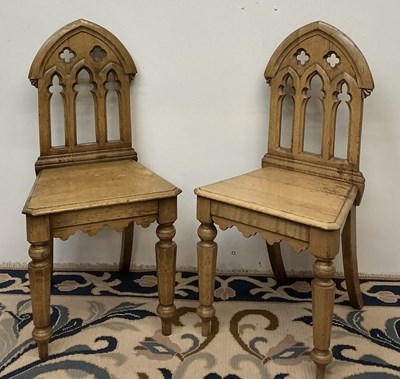 Lot 54 - A pair of reproduction oak Gothic Revival...