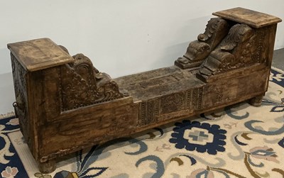 Lot 33 - An Oriental carved hardwood rectangular...