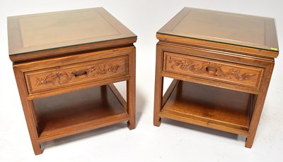 Lot 34 - A pair of Chinese modern hardwood side tables,...