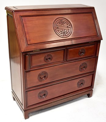 Lot 40 - A modern Chinese dark wood fall-front bureau,...