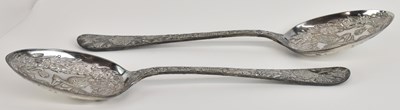 Lot 1186 - A pair of Victorian white metal serving spoons,...
