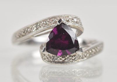 Lot 1293 - A 9ct white gold amethyst set ring, the...