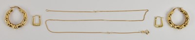 Lot 1203 - Two pairs of 9ct yellow gold hoop earrings,...