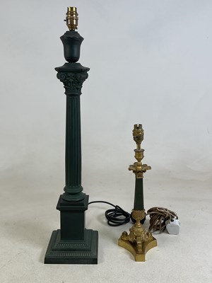 Lot 429 - A green painted over brass Corinthian table...