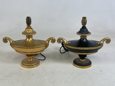 Lot 430 - A pair of Neoclassical urn shaped table lamps,...