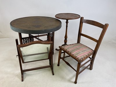 Lot 578 - A small chair, a mirror, a table, and Benares...