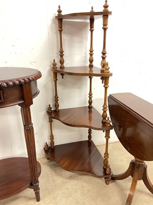 Lot 786 - A four tier whatnot, a reproduction table and...