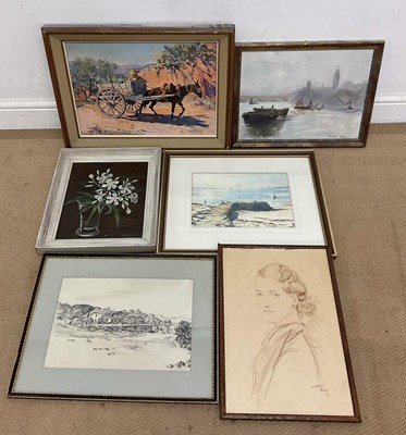 Lot 329 - Six pictures, comprising three oil on canvas,...