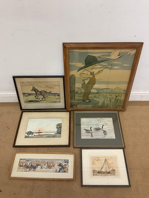 Lot 325 - Four prints and two watercolours, depicting a...