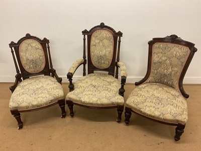 Lot 485 - A late Victorian carved walnut and upholstered...