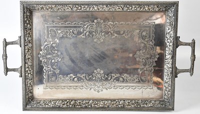 Lot 549 - A large ornate silver-plated rectangular twin...