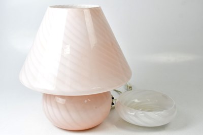 Lot 114 - MURANO; a pink overlaid mushroom-shaped table...
