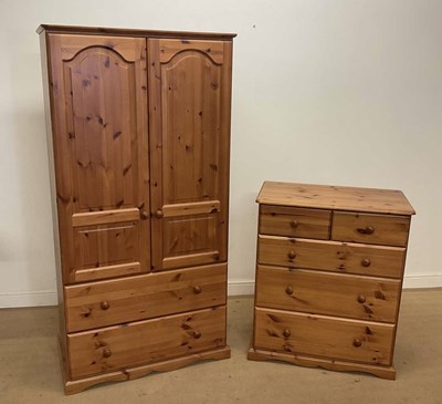 Lot 474 - Pine bedroom furniture, comprising a wardrobe...