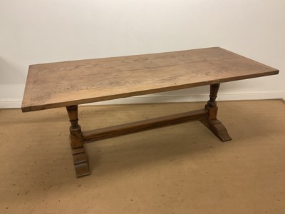 Lot 466 - An oak farmhouse plank top kitchen table,...
