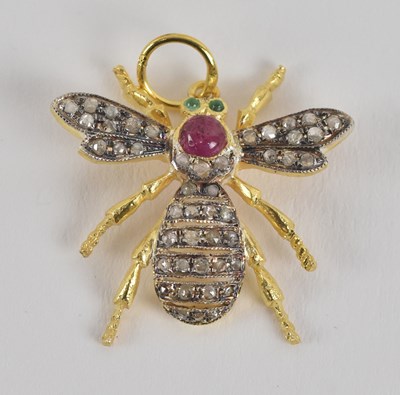 Lot 1329 - A 925 silver gilt ruby, diamond and emerald...