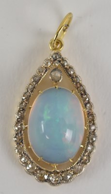 Lot 1475 - A 925 silver gilt opal and diamond set drop...