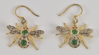 Lot 1366 - A pair of 925 silver gilt ruby, emerald and...