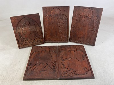 Lot 518 - A group of five 19th century carved oak pew...