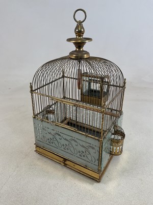 Lot 9 - A vintage brass birdcage of rectangular form,...